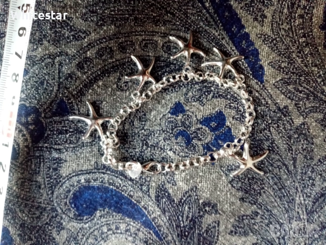 Посребрен дамски комплект - колие, обеци, гривна "Морски звезди", снимка 5 - Колиета, медальони, синджири - 53622183