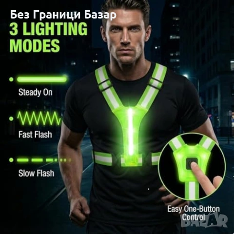 Нова Светеща LED жилетка 360° отражатели регулируема за нощен спорт, снимка 3 - Спортна екипировка - 53644940