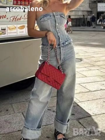 Дамски свободен ежедневен прав дънков гащеризон в ретро моден стил