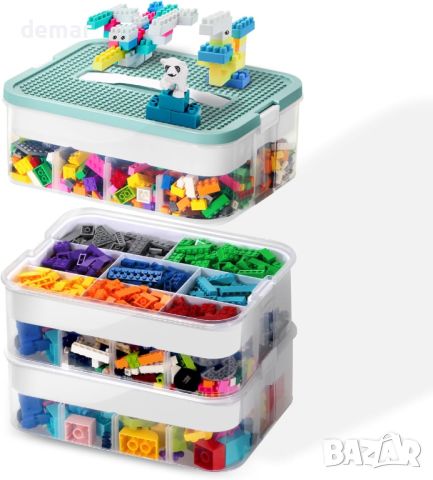 DoubleCare прозрачна кутия за съхранение на детски играчки, с капаци, 3 нива, 42 отделения