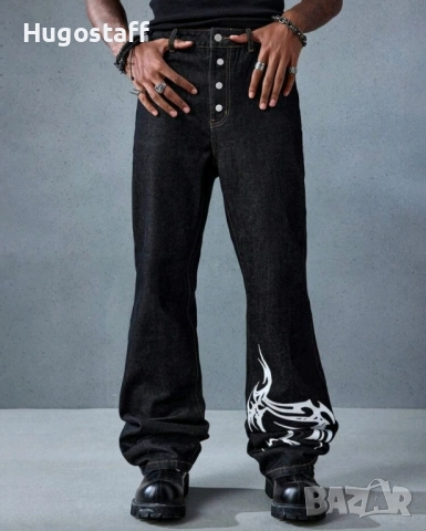 Нови дънки Casual Jeans модерен дизайн панталони черни размер 34, снимка 2 - Дънки - 52503108