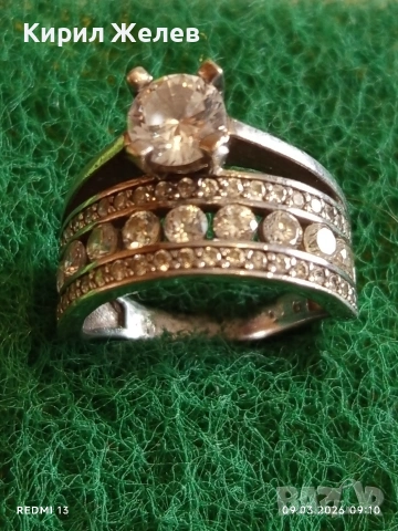 Скъпоценен сребърен пръстен с кристали и фасетиран Циркон много красив 54229, снимка 2 - Пръстени - 53762456