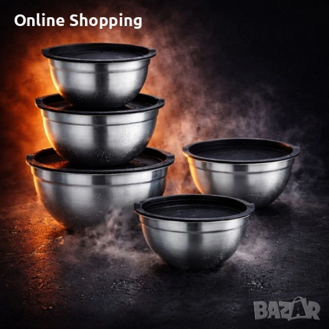 Комплект купи от неръждаема стомана 18/10 с капаци – 10 части, матово покритие, снимка 3 - Съдове за готвене - 53336465