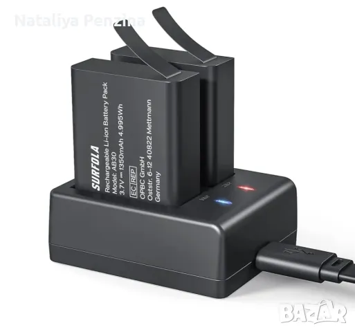 Батерия за екшън камера, 1350 mAh акумулаторни батерии (2 пакета) с USB двойно зарядно устройство, снимка 5 - Батерии, зарядни - 48780565