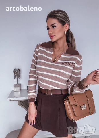 Дамски раиран пуловер с надпис, снимка 9 - Блузи с дълъг ръкав и пуловери - 52417259