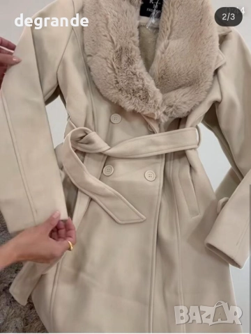 Дамско елегантно бежаво палто, снимка 3 - Палта, манта - 52620750