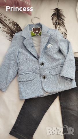 Детски костюм със светло синьо сако 18-24м, снимка 4 - Комплекти за бебе - 45356466