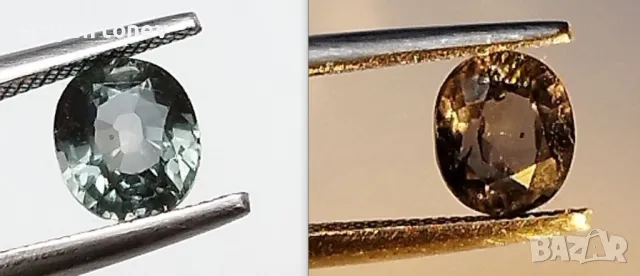 Рядък зелен сапфир с променящ се цвят - 1.10кт.! Сертифициран! Нов!