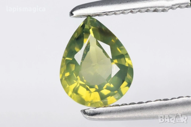 Зелен сапфир от Австралия - нетретиран 0.49ct VS капка шлифовка 5.5x4.5mm