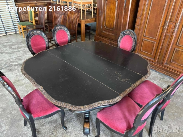 Антикварна маса със шест стола с красива дърворезба , снимка 2 - Антикварни и старинни предмети - 51444397