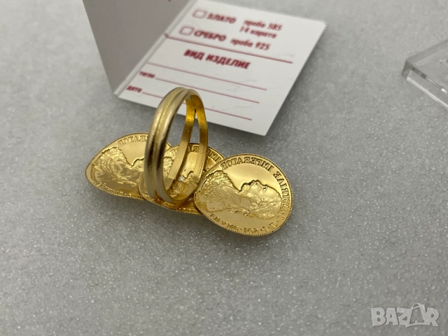 Дамски Златен Пръстен с три монети Франц Йосиф- 4,319 грама, 14К (проба 585), снимка 5 - Пръстени - 51431869
