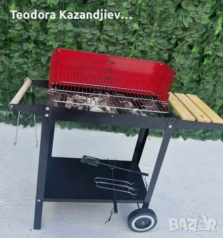 Градинско барбекю на колела, емайлирана стомана, 4 степени + Подарък 3 прибора, снимка 2 - Барбекюта - 54231859