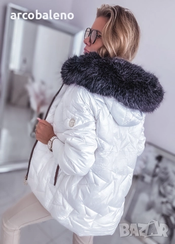Бяло дамско ватирано яке с кожа , снимка 8 - Якета - 52000184