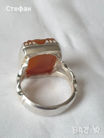 Сребърен пръстен с гема карнеол, снимка 4 - Пръстени - 53538271