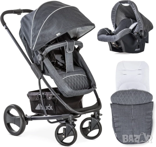 Hauck Pacific 4 Shop’n Drive Set – 3 в 1 Бебешка Количка, Столче за Кола и Трансформиращ се Кош Сива, снимка 2 - Детски колички - 52361271