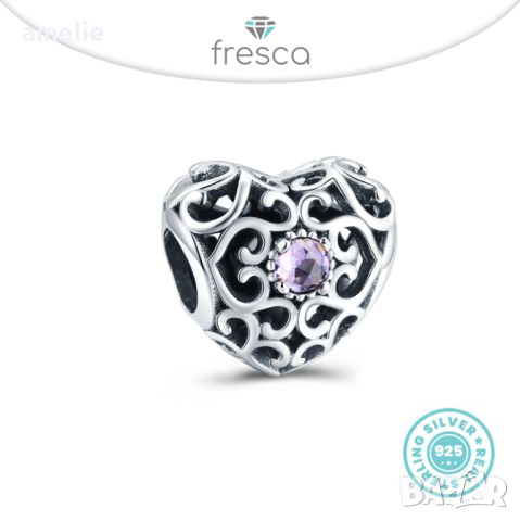 Талисман Fresca по модел тип Пандора сребро 925 Pandora Filigree treasured Heart. Колекция Amélie, снимка 1 - Гривни - 41243005