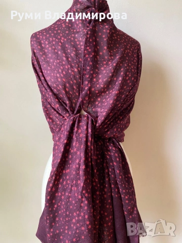 Tъмночервен шал Beck Sondergaard 50 % коприна и 50 % вълна, снимка 3 - Шалове - 54130501