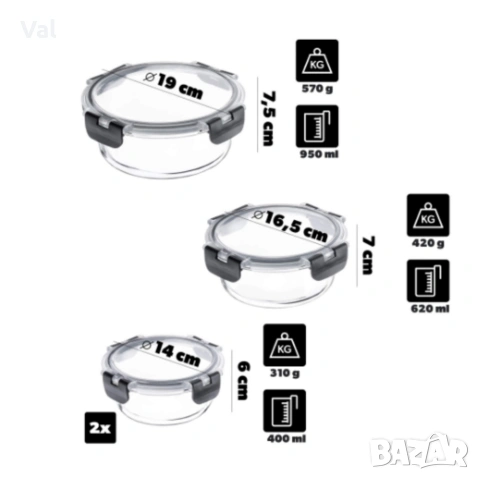 Комплект от 12 стъклени кутии за храна Termoli - дълготрайна свежест на храната, снимка 5 - Кутии за храна - 53905346