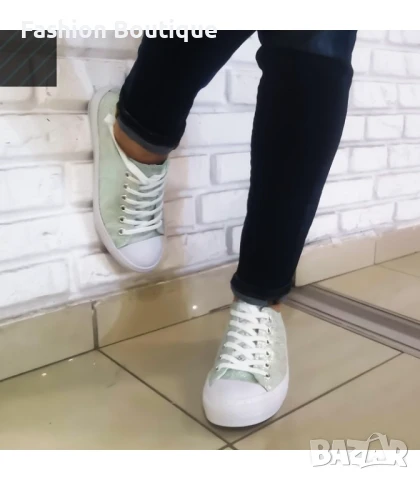 Италиански кецове в бледо зелено сметана нишка, снимка 2 - Кецове - 51248049