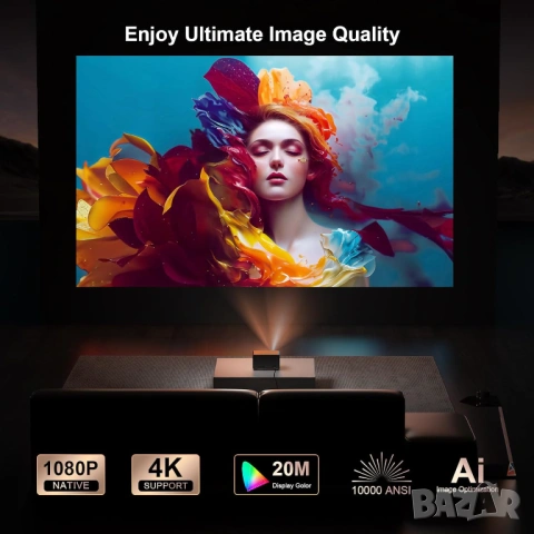 Смарт Проектор Jimveo E88 4K WiFi6 Netflix Dolby Auto Focus 30000LM - Чисто нов, снимка 2 - Плейъри, домашно кино, прожектори - 54129157