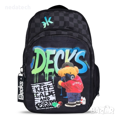 Ученическа раница с графити, Черен, 33x18x46см., снимка 3 - Ученически пособия, канцеларски материали - 51482207