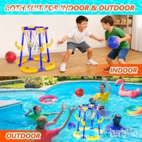 Нов Плаващ баскетболен кош за басейн с 4 топки и помпа за водни игри деца, снимка 6 - Други - 54042580