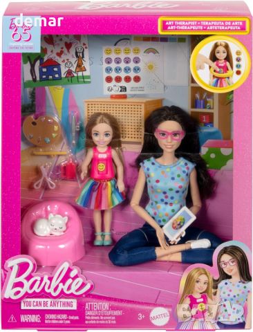 Комплект за игра Barbie Art Therapy с кукла терапевт, малка кукла с  емоджи тениска и аксесоари, снимка 4 - Кукли - 45117595