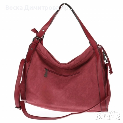 Велурена дамска чанта с декоративни ленти и метални капси – елегантен бохо дизайн, снимка 15 - Чанти - 52574232