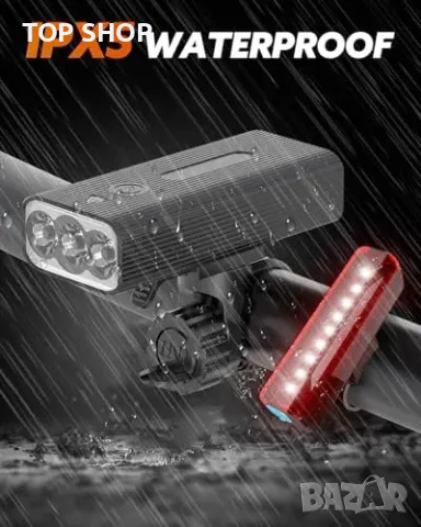 Нови Фар и задна светлина за велосипед, 3000 лумена, 5 режима, IPX5, акумулаторни, снимка 6 - Аксесоари за велосипеди - 49335263