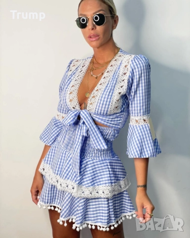- 50 % секси къса рокля, каре, цвят син, снимка 2 - Рокли - 51496314