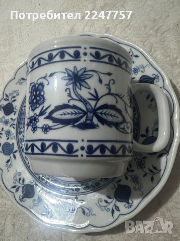 Чаша Мъг с десертна чиния порцелан Син лук, снимка 1 - Чаши - 45629849