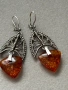 Антикварни сребърни съветски обеци с кехлибар  , снимка 4