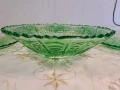 стъклена купа с чинийки за торта зелено стъкло 26/3, снимка 3