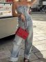 Дамски свободен ежедневен прав дънков гащеризон в ретро моден стил, снимка 1