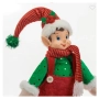 Коледна фигурка Елф с червен кадифен гащеризон и зелени раирани чорапи, 50см, снимка 3