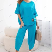 Дамски памучен комплект блуза + панталон, 3цвята , снимка 2 - Комплекти - 45669920