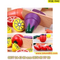 Игрален комплект за деца зеленчуци и плодове за рязане изработени от дърво - КОД 3542, снимка 10 - Образователни игри - 45265204
