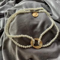 Ретро перлена огърлица със златисти елементи, снимка 4 - Колиета, медальони, синджири - 45878733