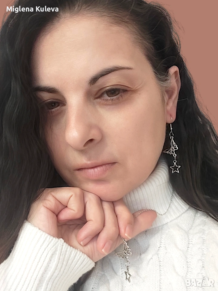 Ръчно изработен комплект от обеци и синджирче "Пеперуди " , снимка 1