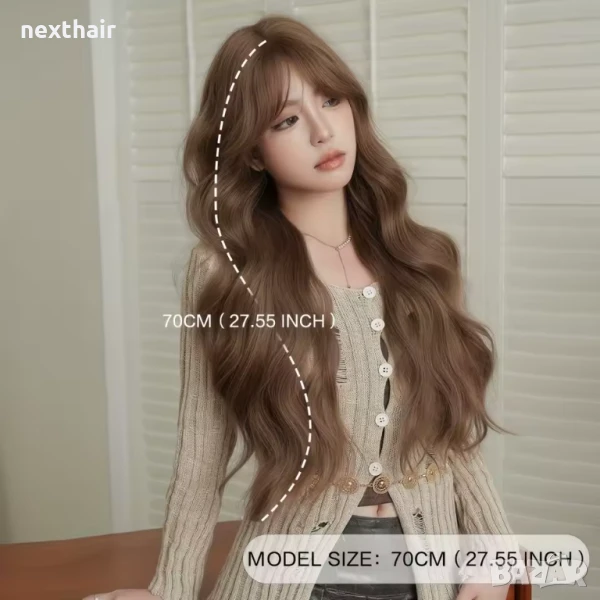 Светло кафява перука на вълни с дълъг бретон, снимка 1