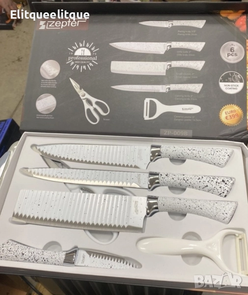 Комплект кухненски ножове от 6 части Zepter ZP-009B- бял, стилен и прецизен избор за всяка кухня, снимка 1