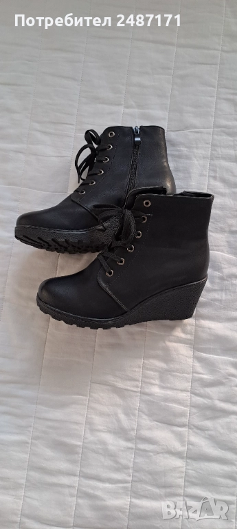 Нови елегантни и удобни черни дамски боти с цип и връзки на платформа, снимка 1