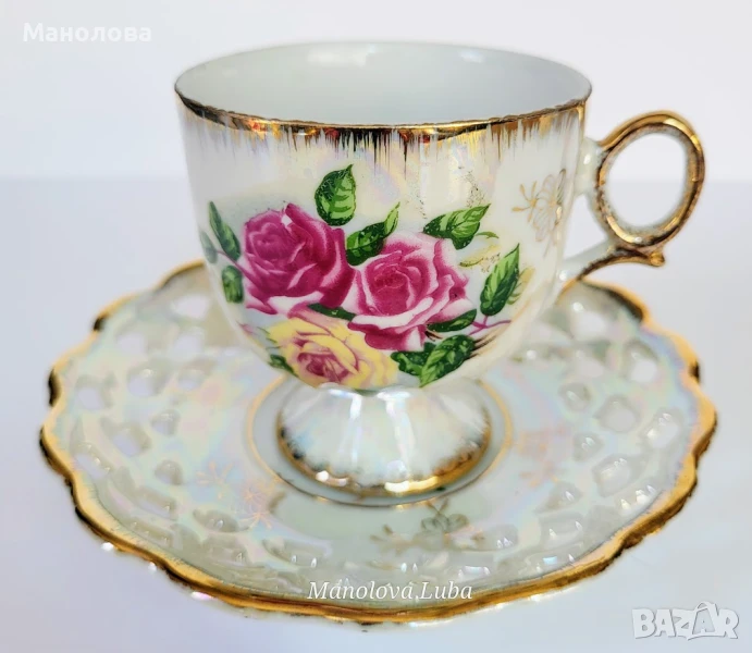 Порцеланова чаша с чинийка Roberts Company of San Francisco, произведени в Япония., снимка 1