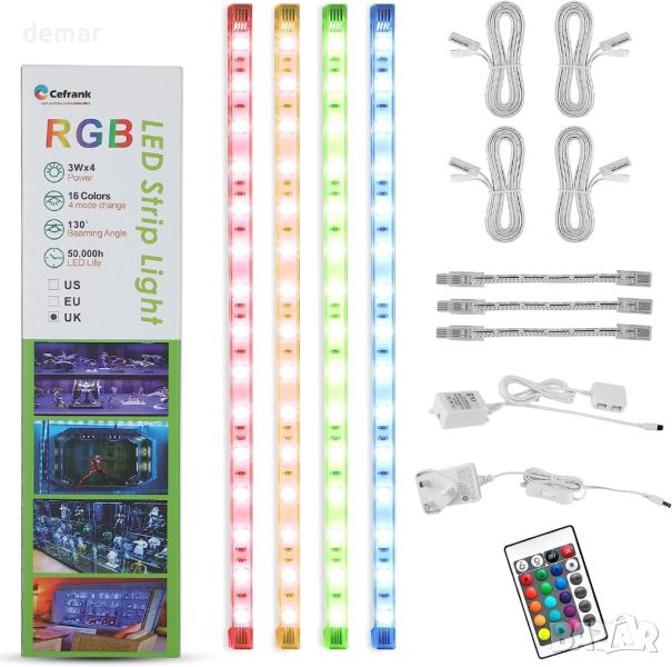 Универсален RGBW LED осветителен комплект Cefrank - 4 пакета от 30 см свързващи се ленти, снимка 1