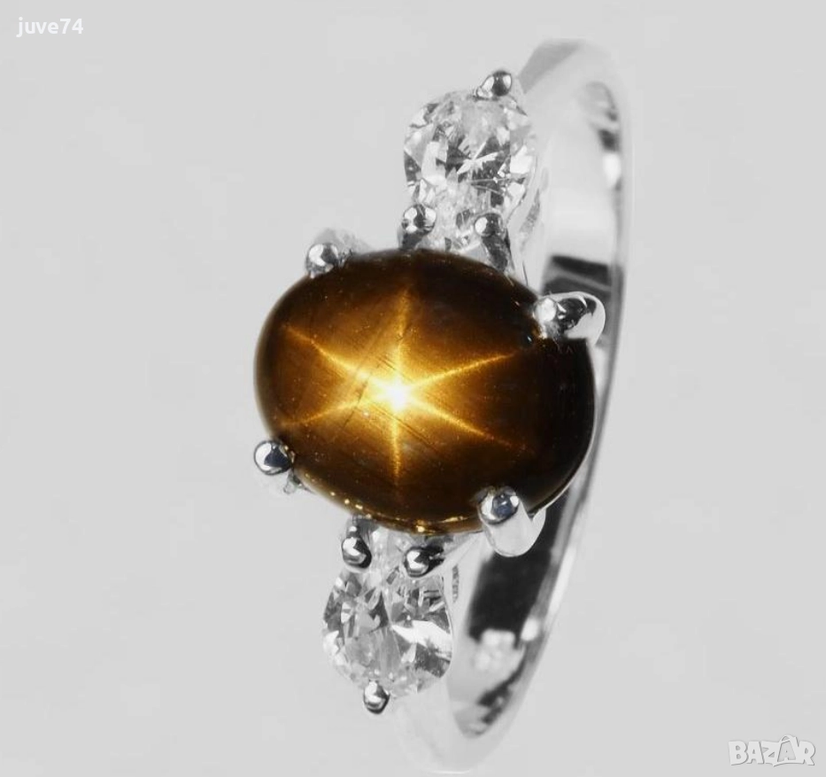 СТРАХОТЕН СРЕБЪРЕН ПРЪСТЕН СЪС ЗВЕЗДЕН САПФИР (ТАЙЛАНД), снимка 1