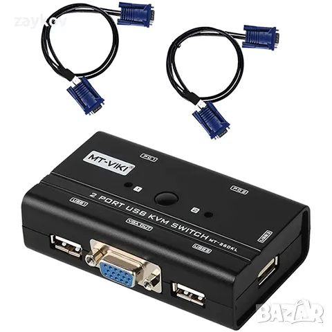 Rybozen 2-портов USB VGA KVM превключвател с 2 кабела, снимка 1
