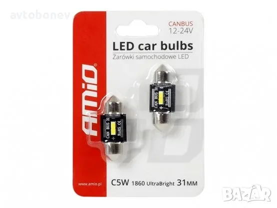 LED КРУШКИ тип СУЛФИДНИ(FESTOON) AMIO ULTRA BRIGHT C5W(31мм) к-т/2 бр./, снимка 1