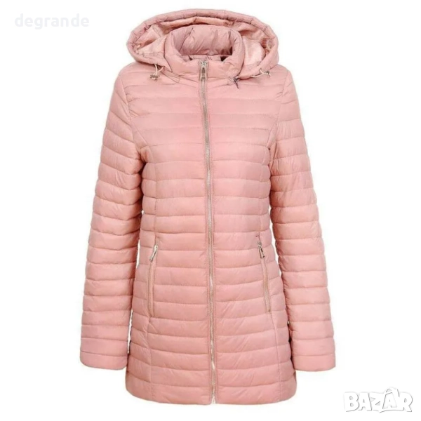 Дамско яке цвят пудра с качулка, снимка 1