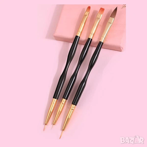 РАЗПРОДАЖБА! - Комплект 3 бр. двустранни четки за маникюр, снимка 1