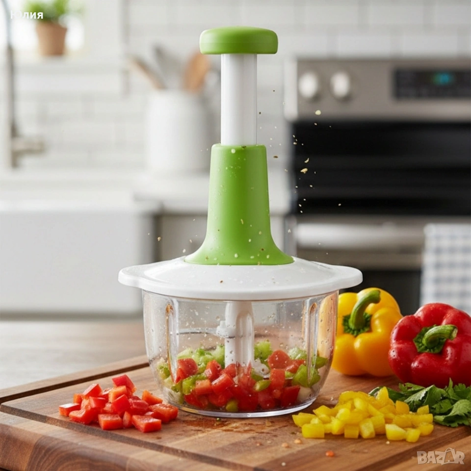 Ръчен кухненски чопър 900 мл с 3 остриета от неръждаема стомана Cheffinger, снимка 1